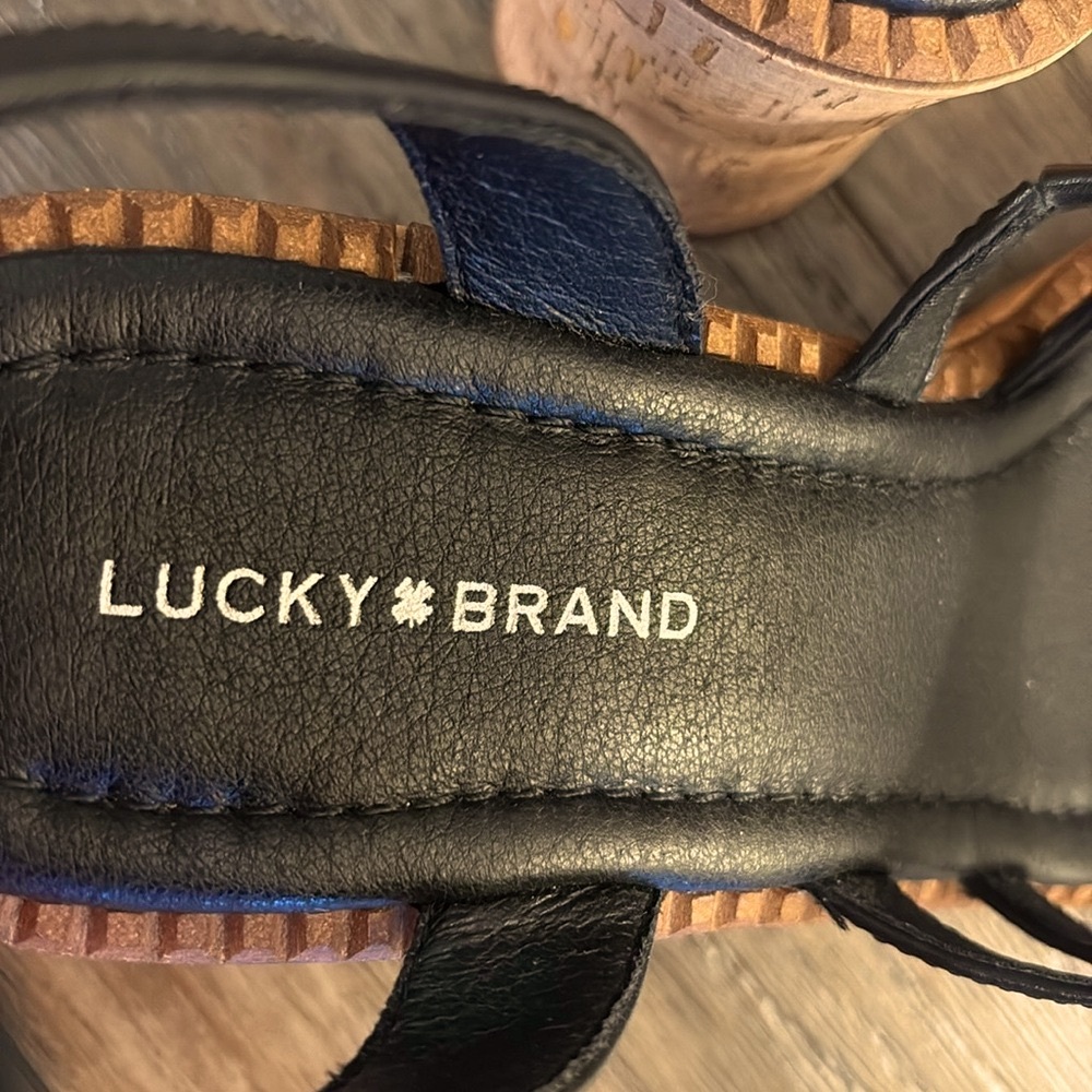 ❌SOLD❌ NIB [Lucky] Taiza Black Strappy Leather Heel Platform Sandals Women’s 8.5 - Picture 13 of 16